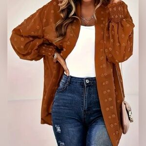 NWOT Plus Size Casual Blouse, Women's Plus Solid Swiss Dot Long Sleeve p3